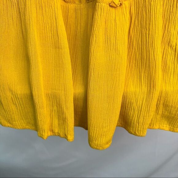 Adiva Mustard Gold Ruffled Boho Long sleeve tunic gauze top - Picture 11 of 16